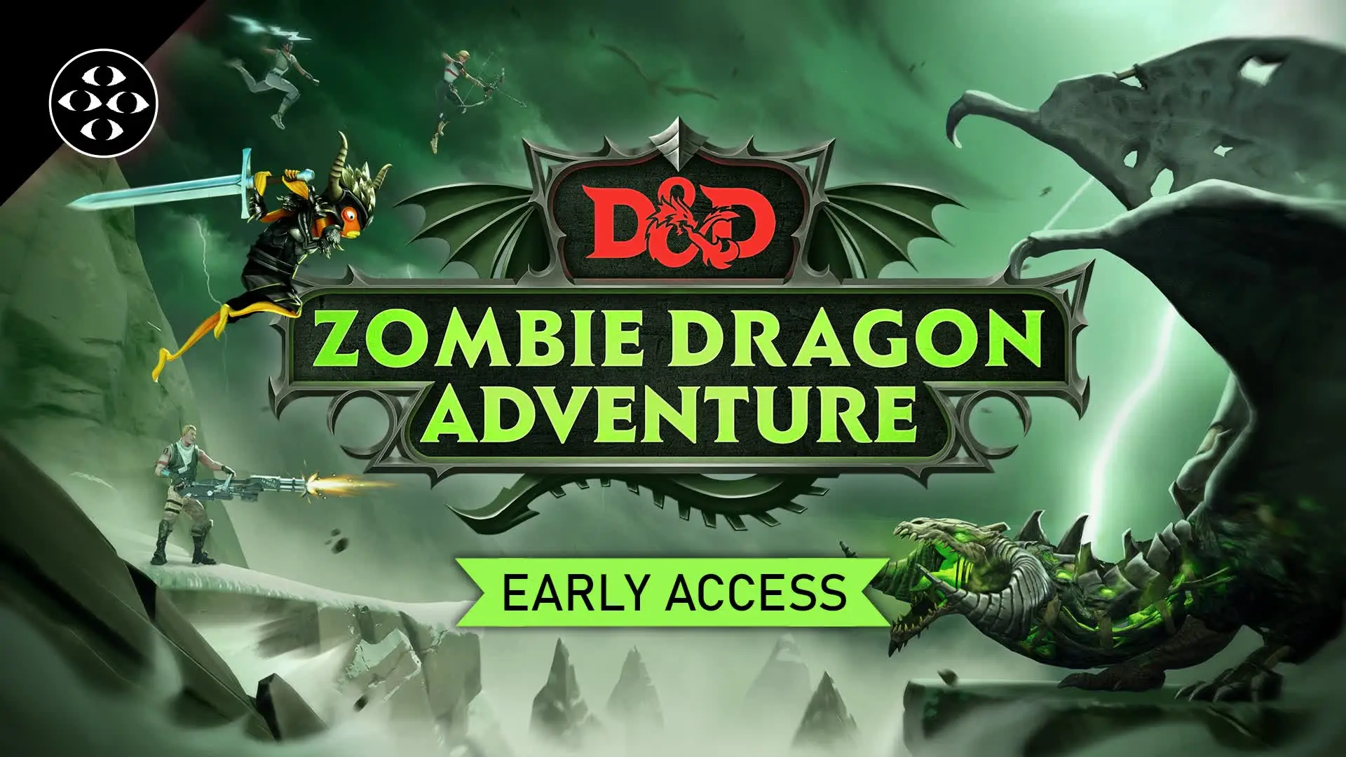 Promotional image for the video game "DND Adventure Rogue Like", showing a fish vs a nondead-dragon